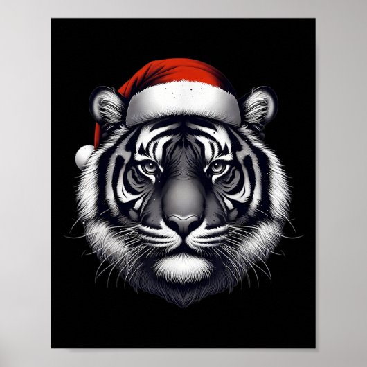 サンタ帽子のトラ クリスマス Xmas 愛好家 動物園 管理人 ポスター (正面)