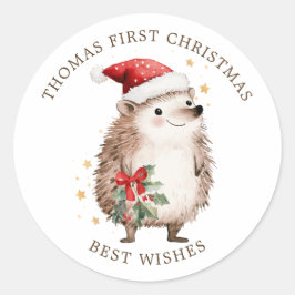 サンタ帽子のハリネズミ 赤ちゃんの初クリスマス ラウンドシール