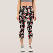 サンタ帽子のパグのクリスマスパターン カプリレギンス (正面)