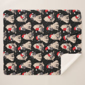 サンタ帽子のパグのクリスマスパターン シェルパブランケット (正面(横))