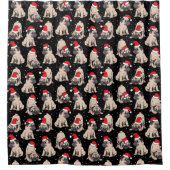 サンタ帽子のパグのクリスマスパターン シャワーカーテン (正面)