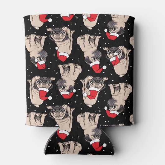 サンタ帽子のパグのクリスマスパターン 缶クーラー (裏面)