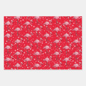 サンタ帽子のフラミンゴのクリスマス ラッピングペーパーシート (正面2)