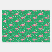 サンタ帽子のフラミンゴのクリスマス ラッピングペーパーシート (正面)