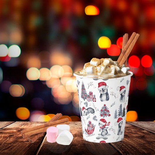 サンタ帽子のペンギン冬のシーンパターン 紙コップ