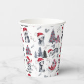 サンタ帽子のペンギン冬のシーンパターン 紙コップ (裏面)