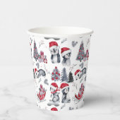 サンタ帽子のペンギン冬のシーンパターン 紙コップ (右)