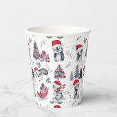 サンタ帽子のペンギン冬のシーンパターン 紙コップ (正面)