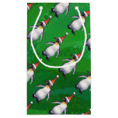 サンタ帽子のペンギン緑のパターン スモールペーパーバッグ (裏面)