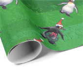 サンタ帽子のペンギン緑のパターン ラッピングペーパー (ロールコーナー)