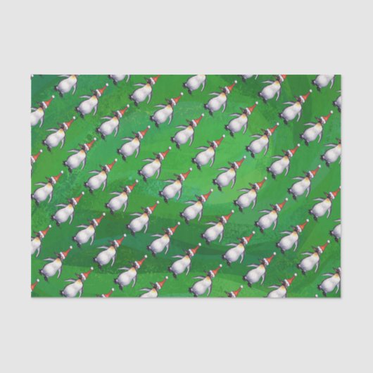サンタ帽子のペンギン緑のパターン 薄葉紙 (正面)