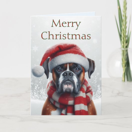 サンタ帽子のボクサー犬のクリスマス シーズンカード (正面)