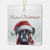 サンタ帽子のボクサー犬のクリスマス セラミックオーナメント (左)