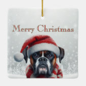 サンタ帽子のボクサー犬のクリスマス セラミックオーナメント (裏面)