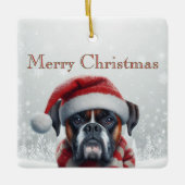 サンタ帽子のボクサー犬のクリスマス セラミックオーナメント (正面)