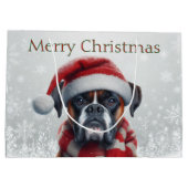 サンタ帽子のボクサー犬のクリスマス ラージペーパーバッグ (裏面)