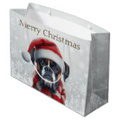 サンタ帽子のボクサー犬のクリスマス ラージペーパーバッグ (裏面アングル)