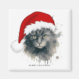 サンタ帽子のメリークリスマスの水彩猫 マグネット