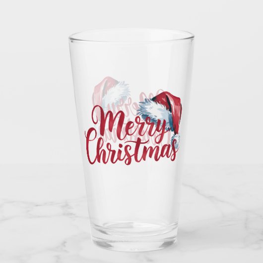サンタ帽子のメリークリスマスタイポグラフィー タンブラーグラス (正面)