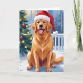 サンタ帽子のラブラドール | メリークリスマスの犬の絵 カード (正面)