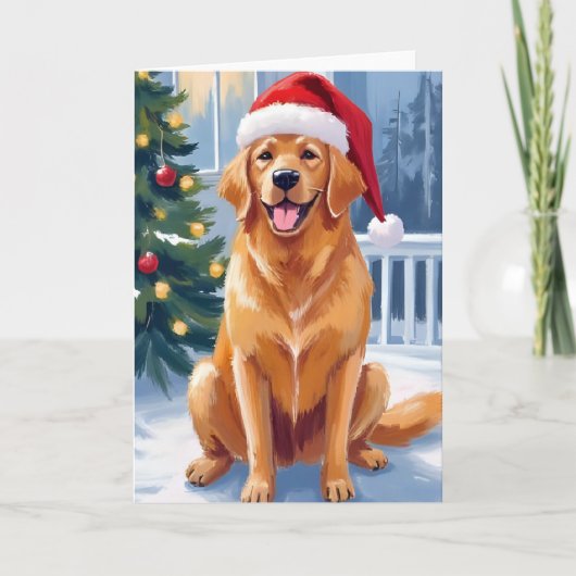 サンタ帽子のラブラドール | メリークリスマスの犬の絵 シーズンカード (正面)
