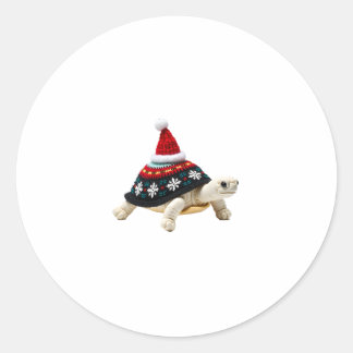 サンタ帽子のリクガメ - ビンテージウミガメ クリスマス ださい ラウンドシール