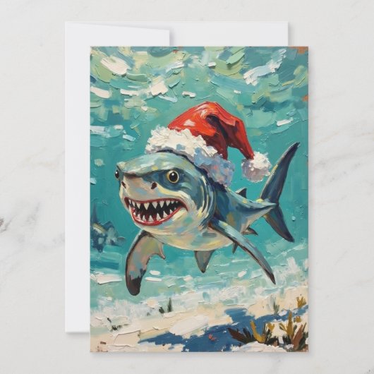 サンタ帽子のヴィンテージシャーク クリスマスアート シーズンカード (正面)