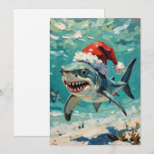 サンタ帽子のヴィンテージシャーク クリスマスアート シーズンカード (正面/裏面)