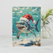 サンタ帽子のヴィンテージシャーク クリスマスアート シーズンカード (スタンド正面)