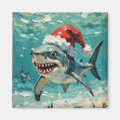 サンタ帽子のヴィンテージシャーク クリスマスアート マグネット (正面)