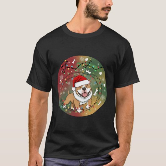 サンタ帽子の可愛いピットブル クリスマスレスキュー犬P Tシャツ (正面)