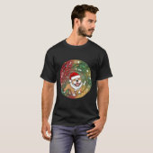 サンタ帽子の可愛いピットブル クリスマスレスキュー犬P Tシャツ (正面フル)