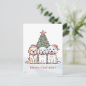 サンタ帽子の可愛い水彩犬クリスマス シーズンポストカード (スタンド正面)