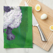 サンタ帽子の可愛い羊オングリーン キッチンタオル (四つ折り)