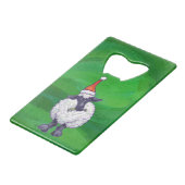 サンタ帽子の可愛い羊オングリーン クレジットカード栓抜き (正面アングル)