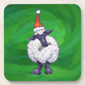 サンタ帽子の可愛い羊オングリーン コースター (正面)