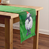 サンタ帽子の可愛い羊オングリーン ショートテーブルランナー (インサイチュ)