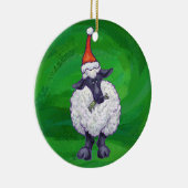 サンタ帽子の可愛い羊オングリーン セラミックオーナメント (右)