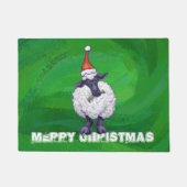 サンタ帽子の可愛い羊オングリーン ドアマット (正面)