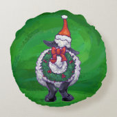 サンタ帽子の可愛い羊オングリーン ラウンドクッション (裏面)