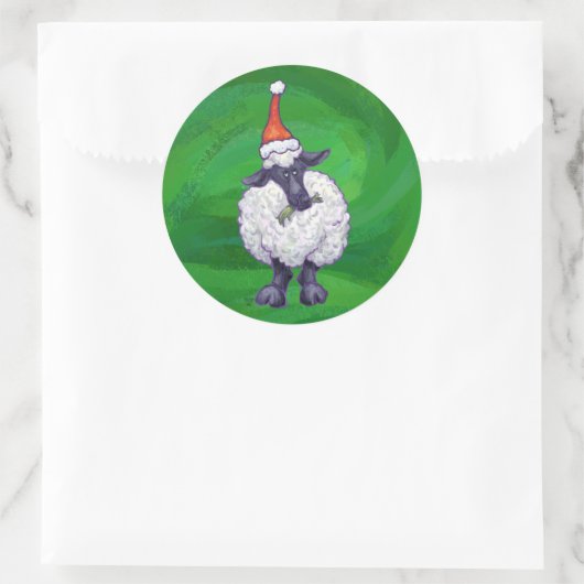 サンタ帽子の可愛い羊オングリーン ラウンドシール (バッグ)