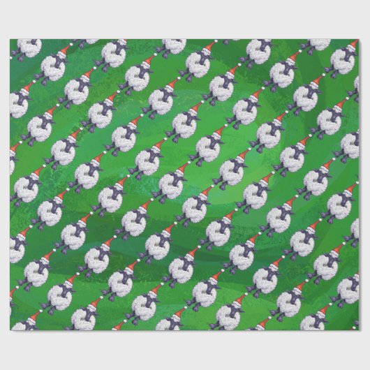 サンタ帽子の可愛い羊オングリーン ラッピングペーパー (フラット)
