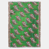 サンタ帽子の可愛い虎オングリーン スローブランケット (正面縦)