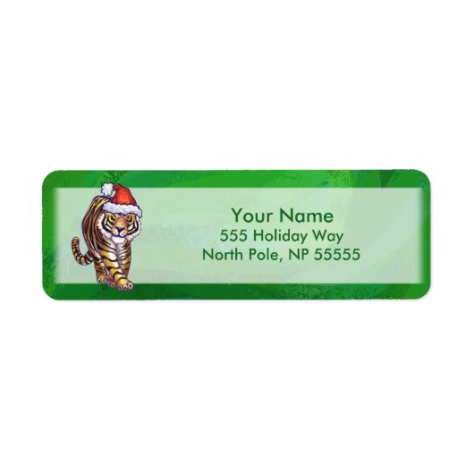 サンタ帽子の可愛い虎オングリーン ラベル (正面)