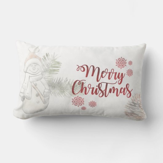 サンタ帽子の可愛い雪だるま メリークリスマス ランバークッション (正面)