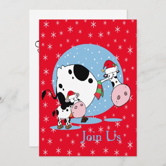 サンタ帽子の国の牛クリスマスホリデー 招待状 (正面/裏面)