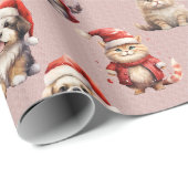 サンタ帽子の子犬と猫ちゃん ラッピングペーパー (ロールコーナー)