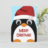 サンタ帽子の愛らしいペンギンのメリークリスマスアート シーズンカード (スタンド正面)