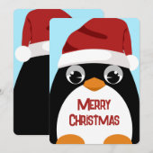 サンタ帽子の愛らしいペンギンのメリークリスマスアート シーズンカード (正面/裏面)