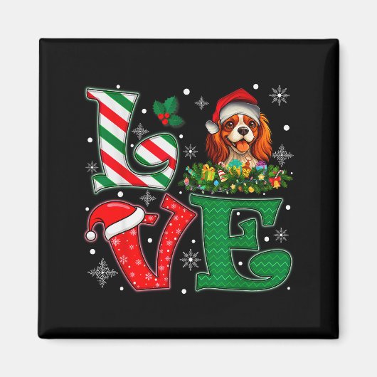 サンタ帽子の愛 Cavalier King Charles Spaniel 犬 X マグネット (正面)